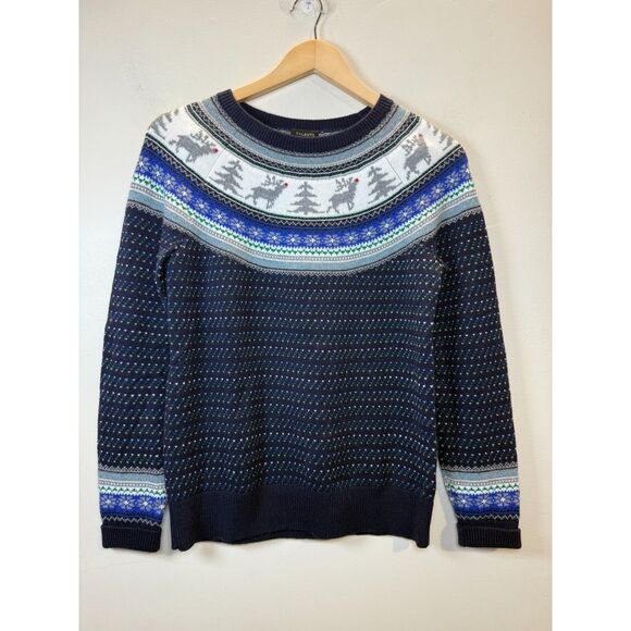 Talbots Knit Sweater Women's Size Small Blue Reindeer Christmas Lambswool Layer - Picture 5 of 5